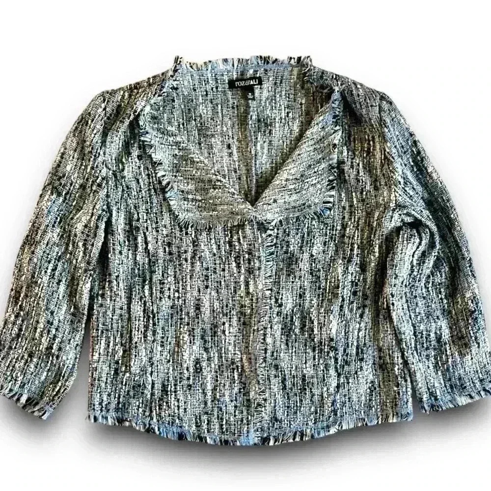 Roz and Ali timeless blue tweed blazer size medium new with tags